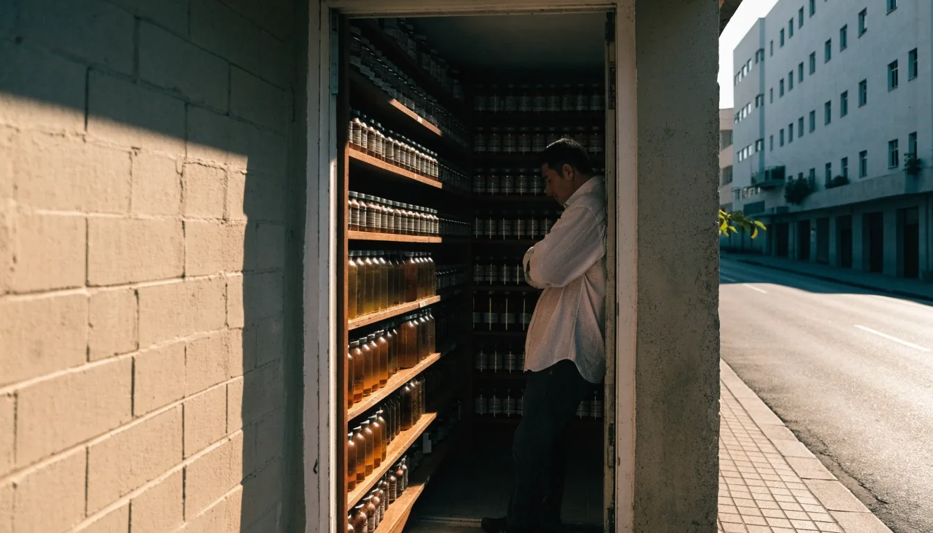 Fachada de una tienda de nutrición natural con estantes de frascos visibles desde la calle